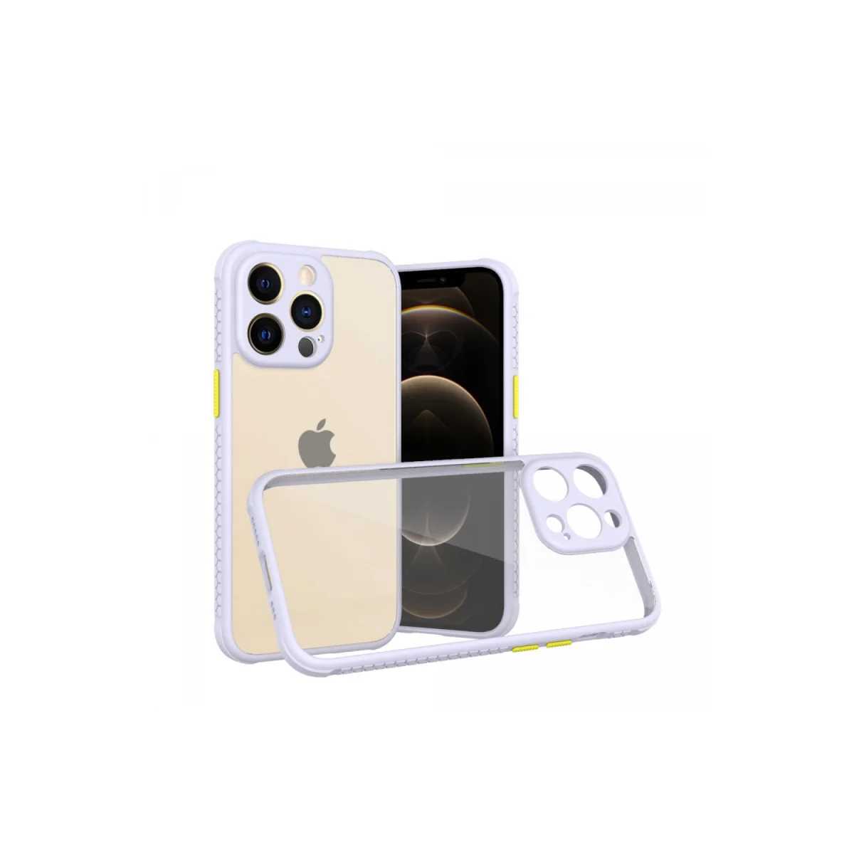 iPhone 13 Pro Miami Şeffaf Silikon Kılıf - Lila (Darbe Koruma ve Şık Tasarım)