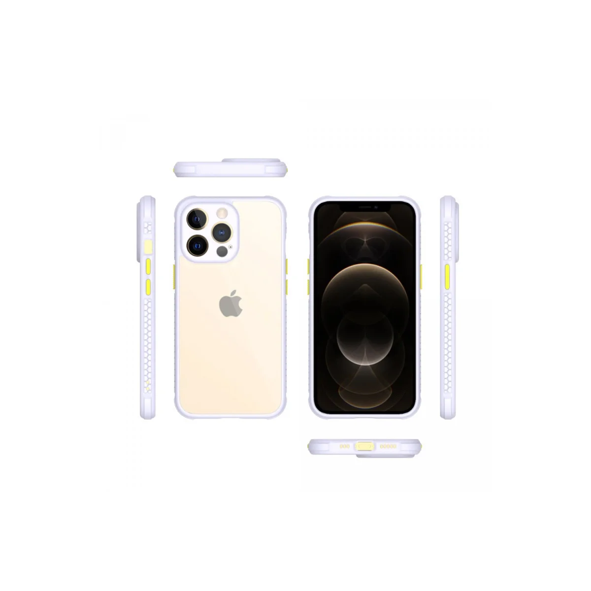iPhone 13 Pro Miami Şeffaf Silikon Kılıf - Lila (Darbe Koruma ve Şık Tasarım)