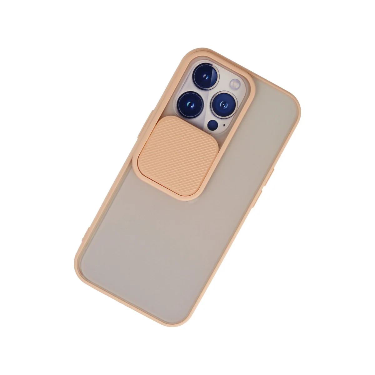 iPhone 13 Pro Pembe Buzlu Silikon Kılıf - Kamera Koruma Sürgülü