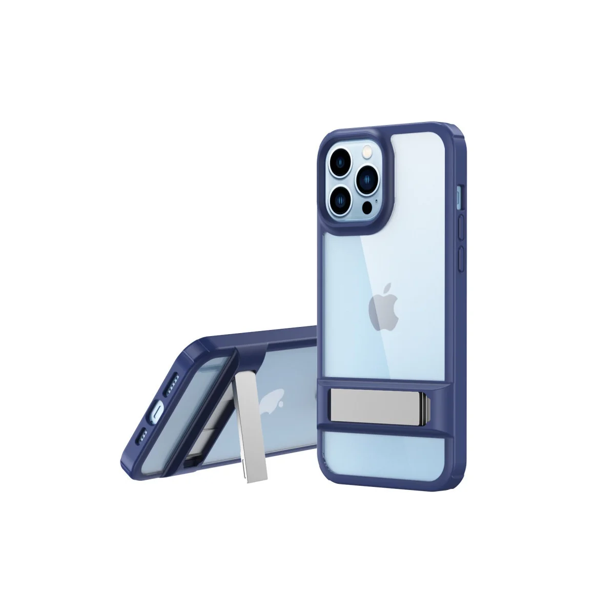iPhone 13 Pro Rolet Stand Kılıf - TPU Silikon, Çiziklere Karşı Dayanıklı Lacivert Kılıf