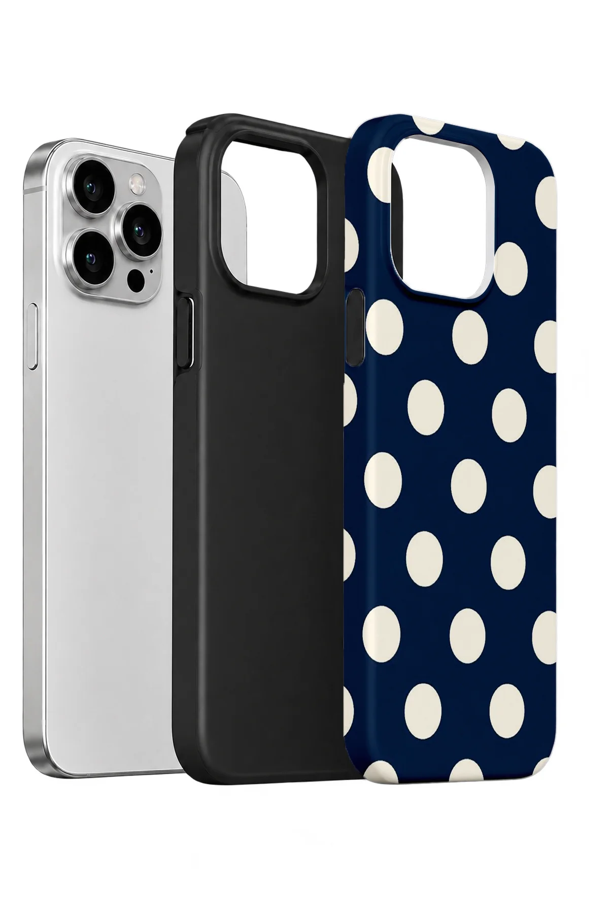 iPhone 13 Pro Vorian Çift Katmanlı Lacivert Krem Puantiye Kılıf - Görsel 2