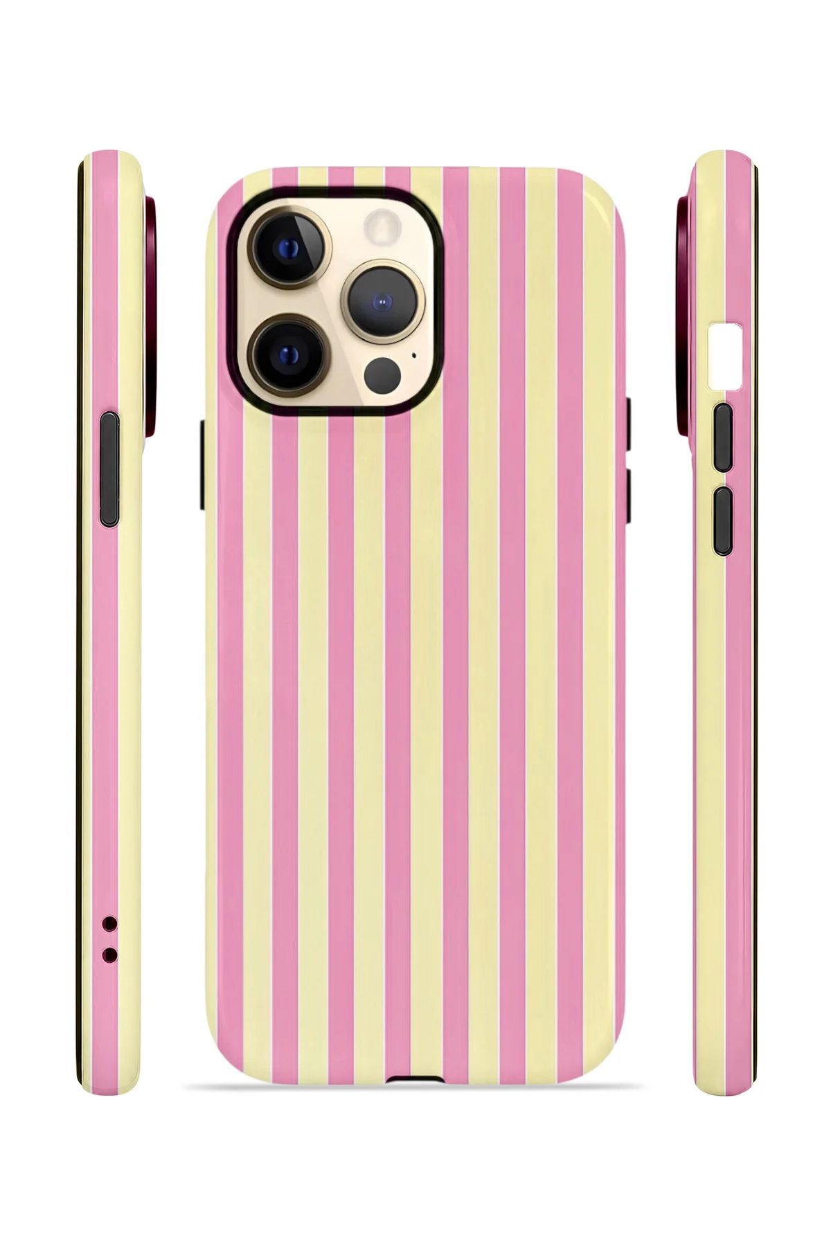 iPhone 13 Pro Vorian Çift Katmanlı MagSafe Kılıf Pink Lemon Pinstripe