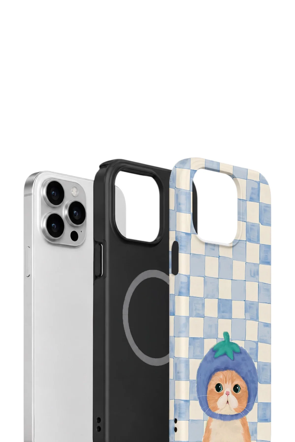 iPhone 13 Pro Vorian Çift Katmanlı MagSafe Kılıf Blueberry Cat Check