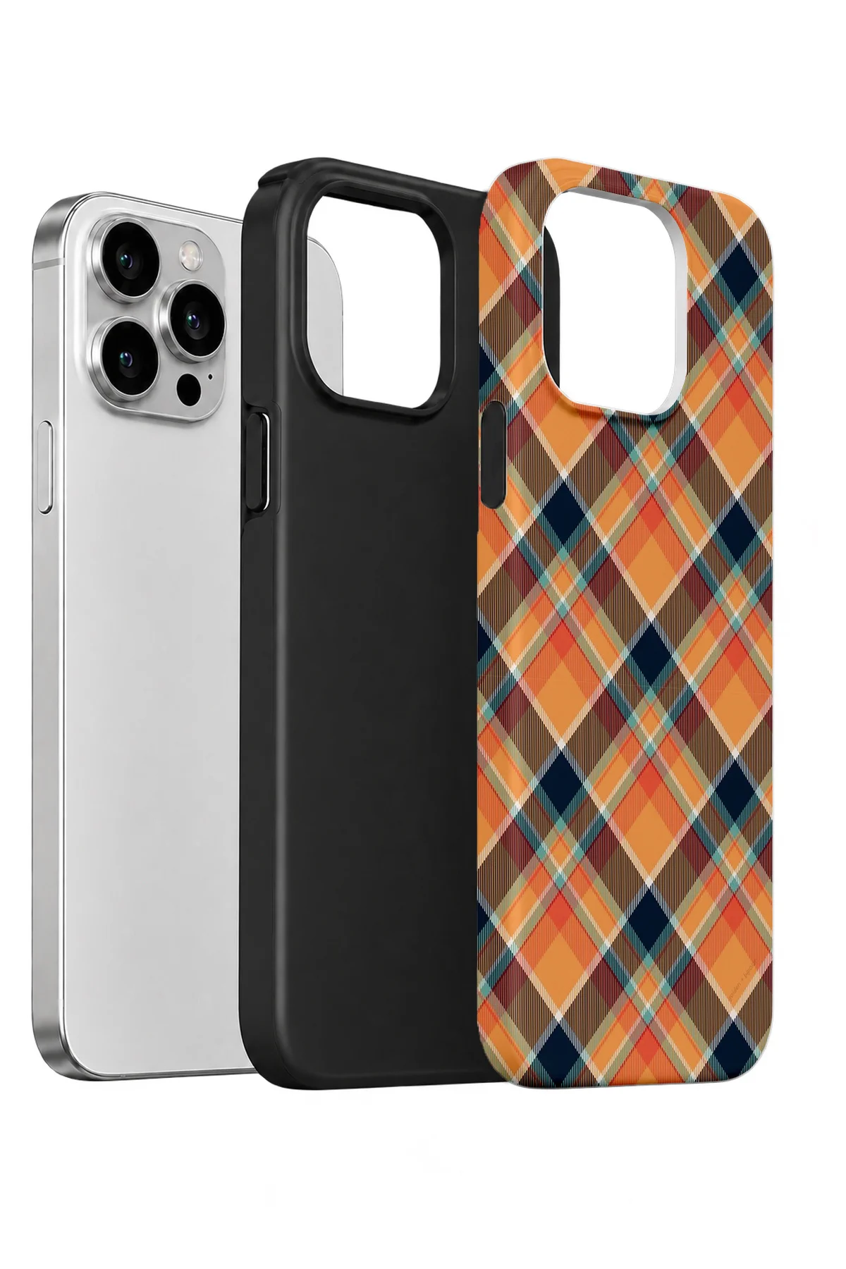 iPhone 13 Pro Vorian Çift Katmanlı Turuncu Lacivert Ekose Kılıf iPhone 13 Pro Vorian Çift Katmanlı Turuncu Lacivert Ekose Kılıf - Görsel 2
