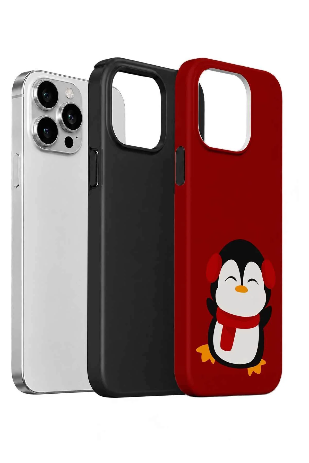 iPhone 13 Pro Vorian Çift Katmanlı Kırmızı Penguenli Kılıf - Görsel 2