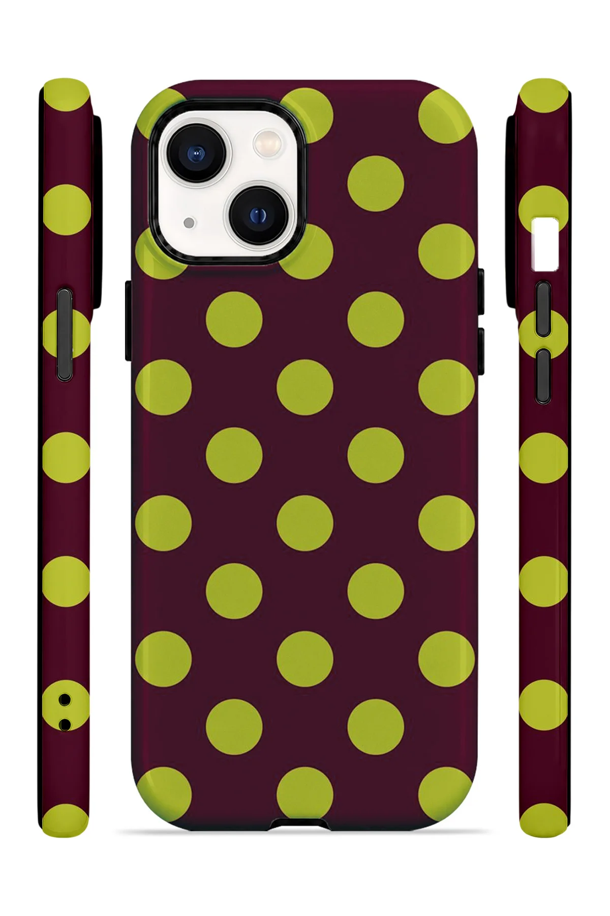 iPhone 13 Vorian Çift Katmanlı Bordo Limon Puantiye Kılıf - Görsel 3
