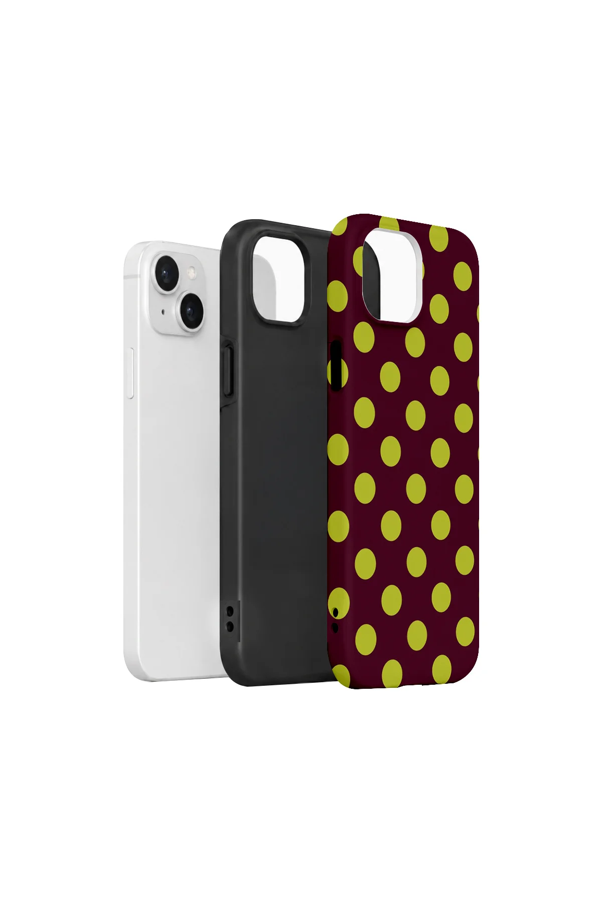iPhone 13 Vorian Çift Katmanlı Bordo Limon Puantiye Kılıf - Görsel 2