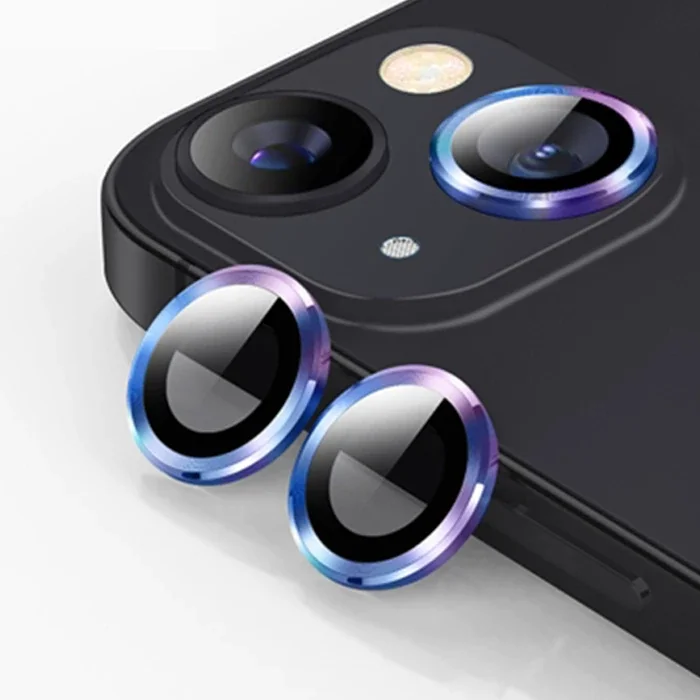 iPhone 14 & 14 Plus 3D Metal Çerçeveli Kamera Lens Koruyucu – Çizilmez Temperli Cam