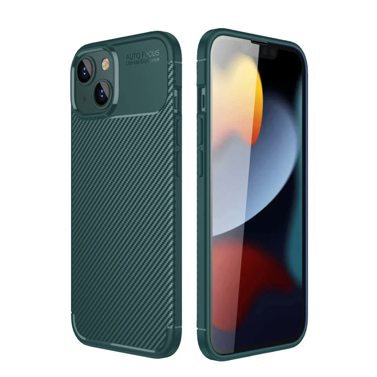 iPhone 14 Auto Focus Karbon Kapak Koyu Yeşil - Maksimum Koruma ve Estetik