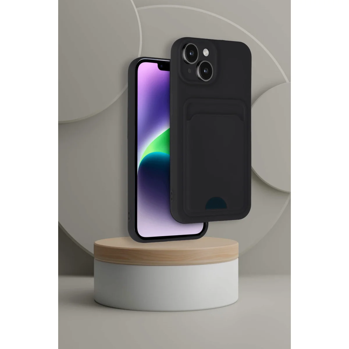 iPhone 14 Kelvin Kartvizitli Silikon Kılıf - Bordo (Mat, Kart Dostu ve Dayanıklı)