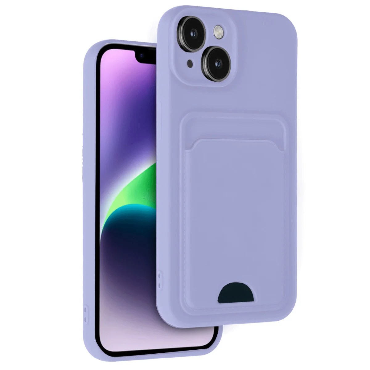 iPhone 14 Kılıf Kelvin Kartvizitli Silikon - Lila - Lüks Koruma
