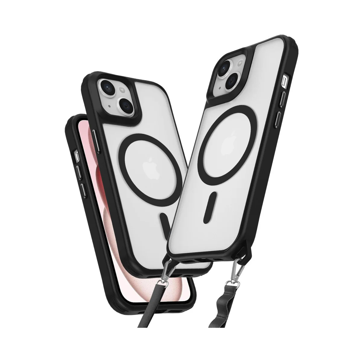 iPhone 14 MagSafe Silikon Kılıf - Enka Serisi Siyah (Airbag & Askı Aparatlı)