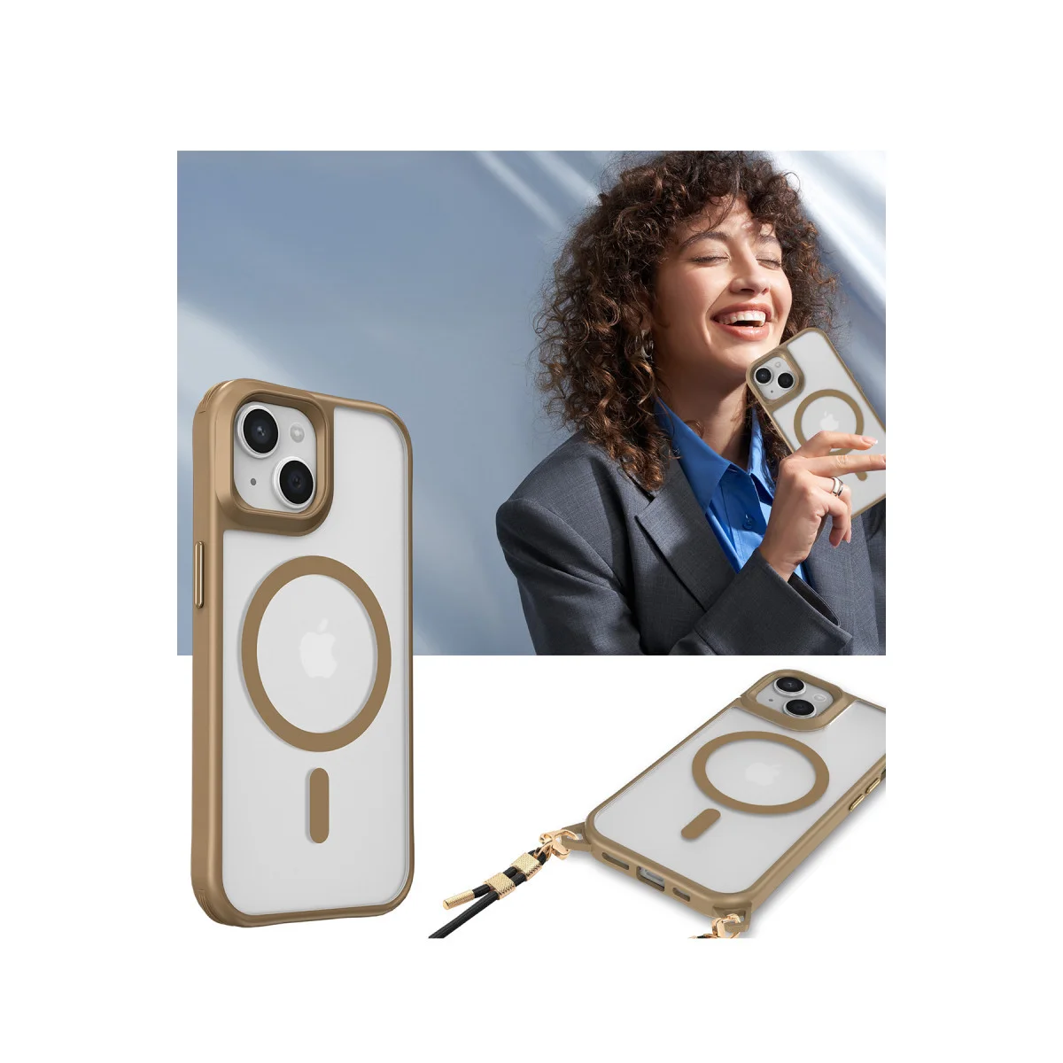iPhone 14 MagSafe Silikon Kılıf - Enka Serisi Siyah (Airbag & Askı Aparatlı)