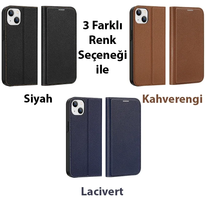 iPhone 14 Plus 6.7 Kılıf - Manyetik PU Deri Kapaklı 360° Koruma