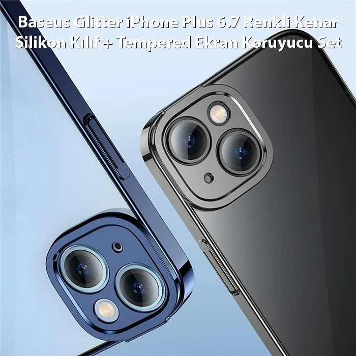 iPhone 14 Plus 6.7 Kılıf & Kırılmaz Cam Seti - Renkli Kenarlı Silikon Koruyucu