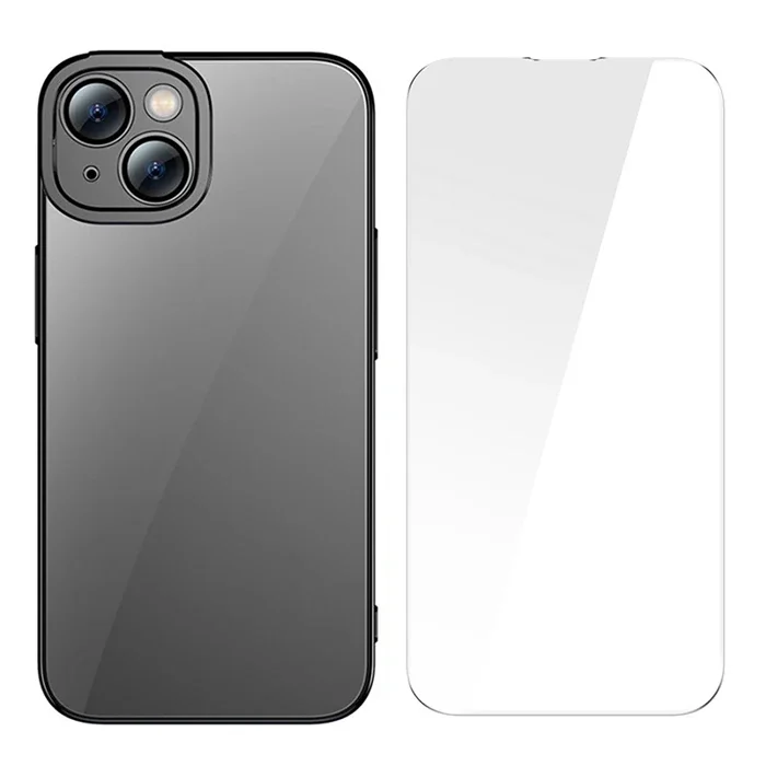 iPhone 14 Plus 6.7 Kılıf & Kırılmaz Cam Seti - Renkli Kenarlı Silikon Koruyucu