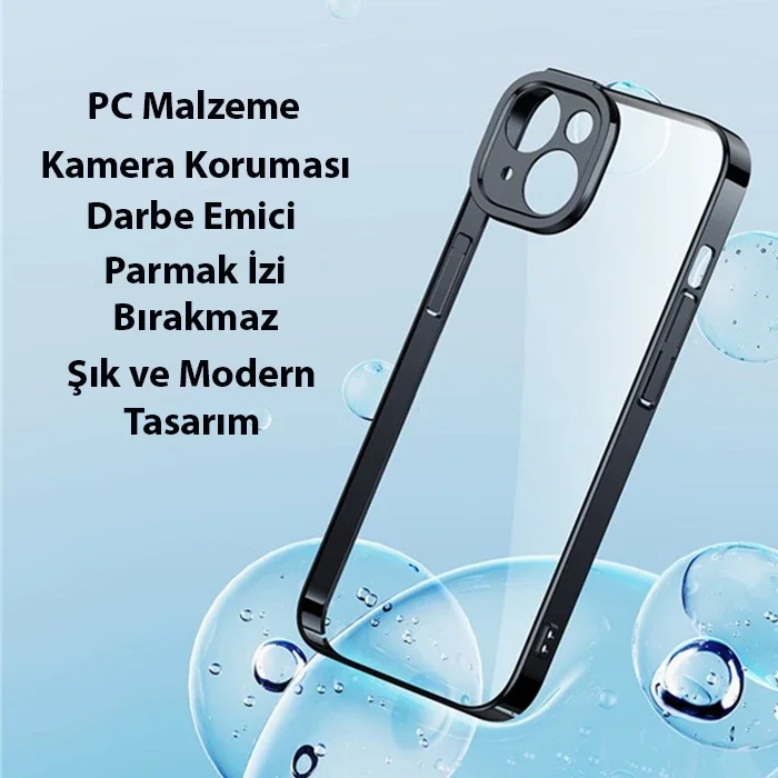 iPhone 14 Plus 6.7 Kılıf & Kırılmaz Cam Seti - Renkli Kenarlı Silikon Koruyucu