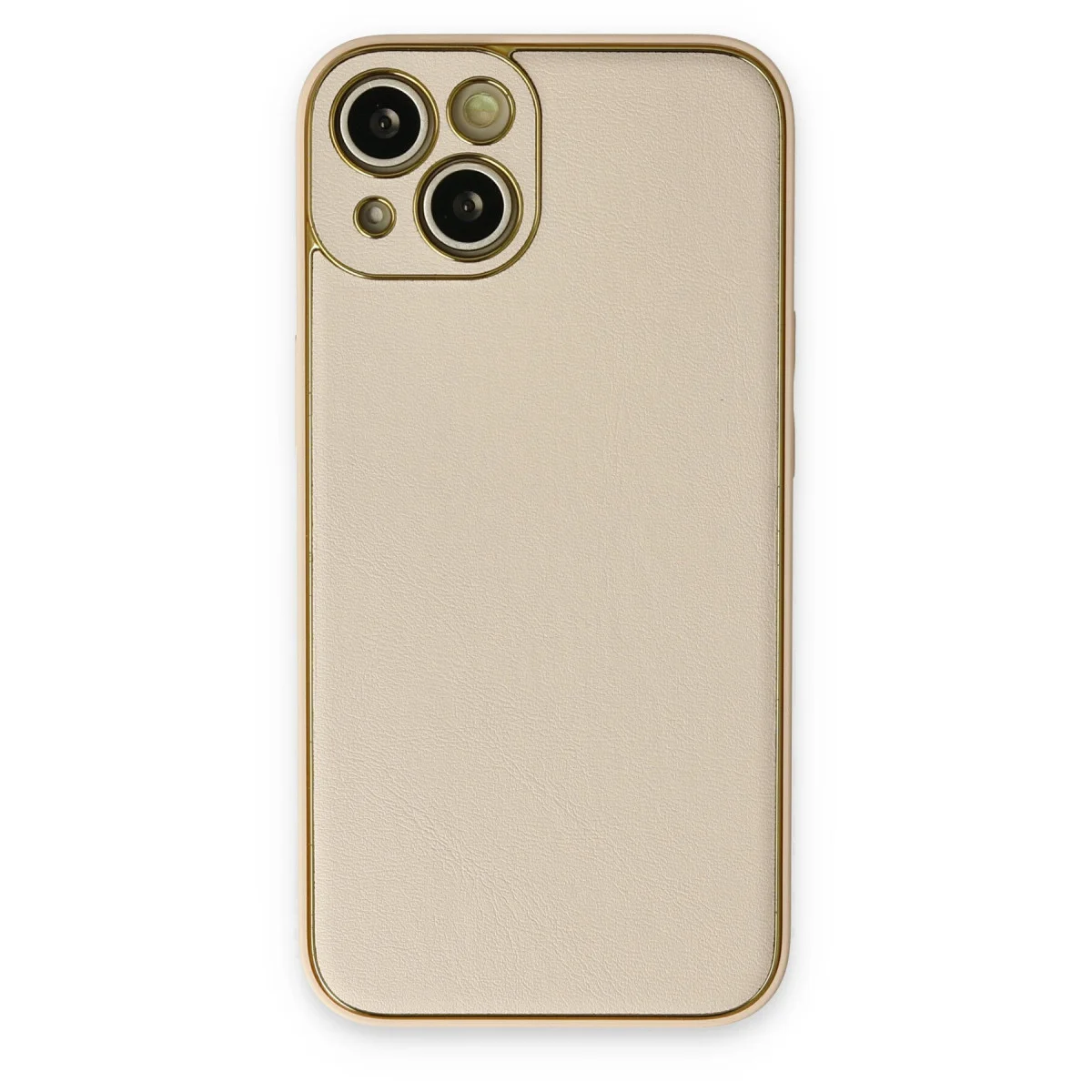 iPhone 14 Plus Deri Görünümlü Coco Silikon Kılıf - Gold