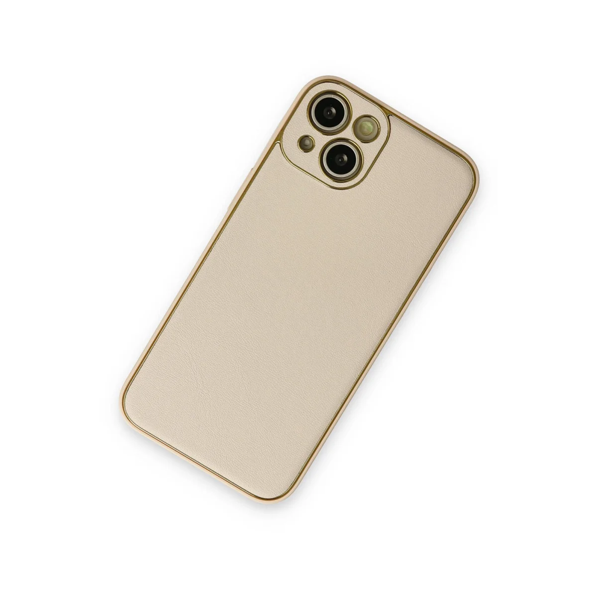 iPhone 14 Plus Deri Görünümlü Coco Silikon Kılıf - Gold