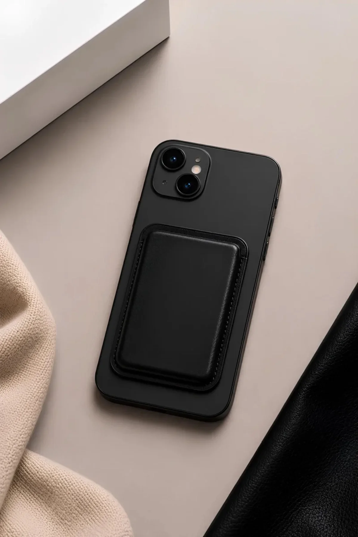 iPhone 14 Plus Heritage Hakiki Deri Cüzdan Magsafe Noir Siyah