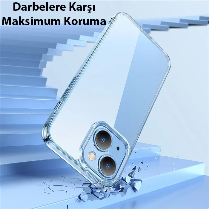 iPhone 14 Plus Kamera & Ekran Koruyucu Set – Seramik Darbe Dayanımlı Şeffaf Cam Kılıf