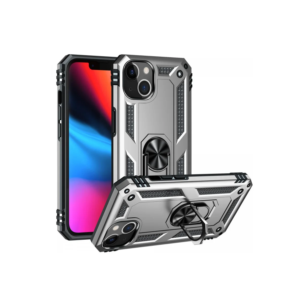 iPhone 14 Plus Kılıf - Sofya Yüzüklü Silikon Kapak - Gümüş