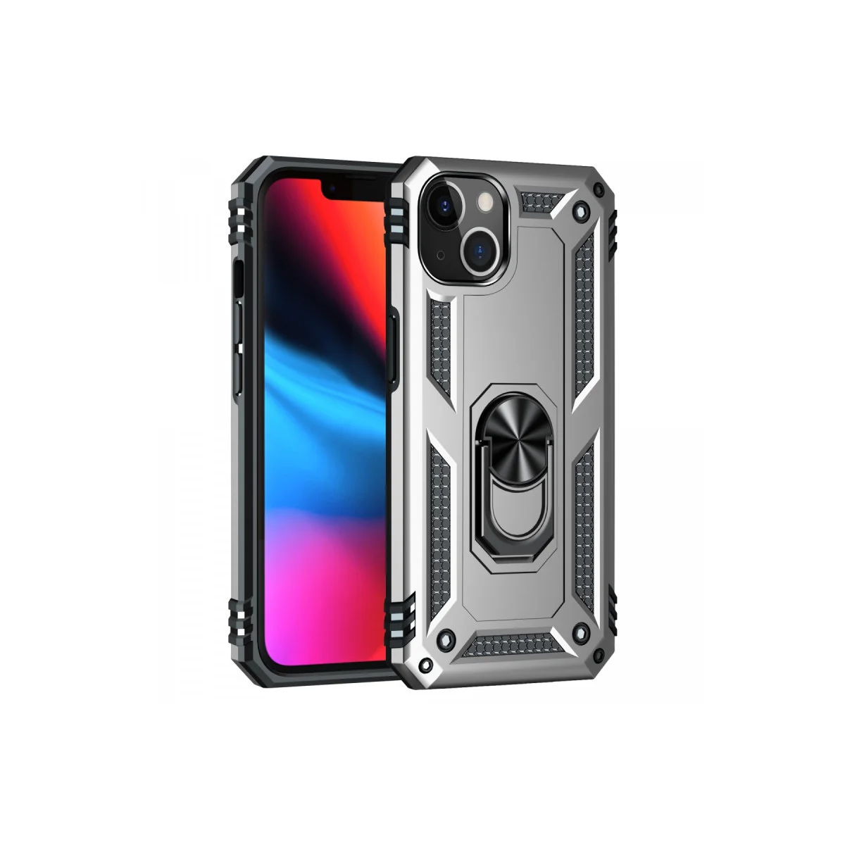 iPhone 14 Plus Kılıf - Sofya Yüzüklü Silikon Kapak - Gümüş
