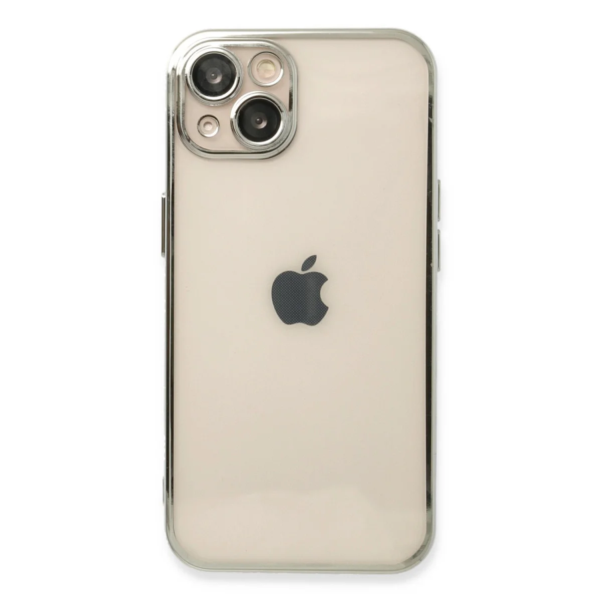 iPhone 14 Plus Razer Lensli Silikon Kılıf (Gümüş) - Şeffaf ve 4 Köşe Korumalı
