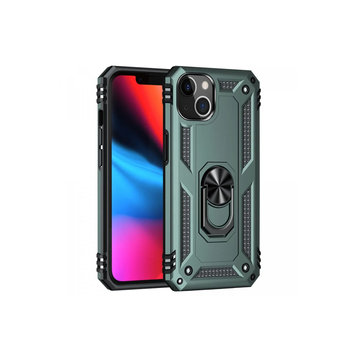 iPhone 14 Plus Sofya Yüzüklü Silikon Kapak - Yeşil Premium Kılıf