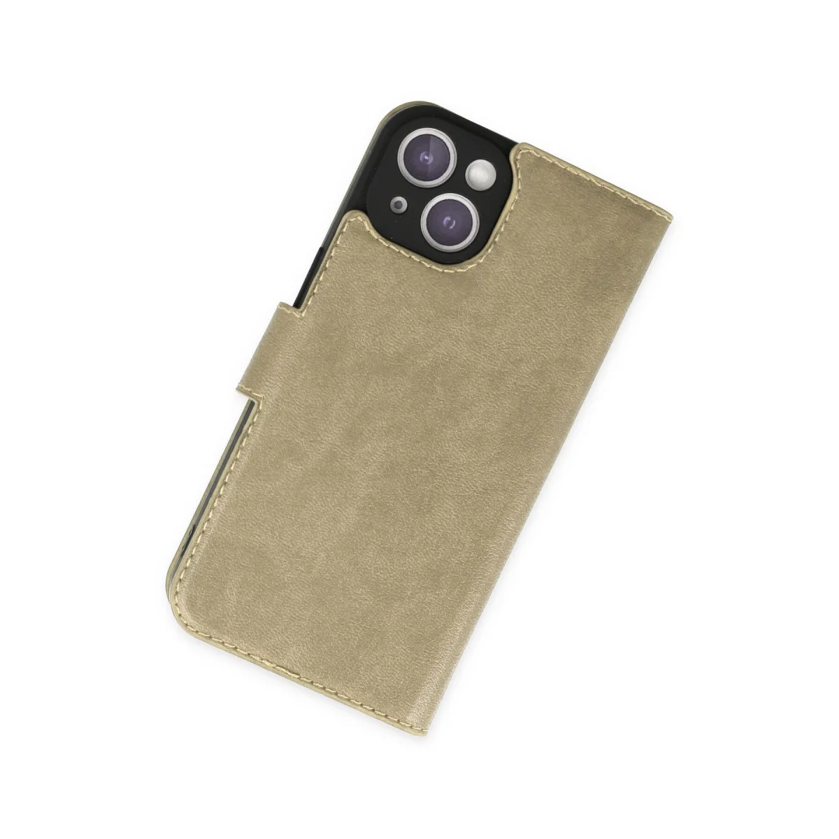 iPhone 14 Plus Trend S Plus Kapaklı Kılıf - Gold - Hafif Katlanabilir Stand ve Cüzdanlı Koruma
