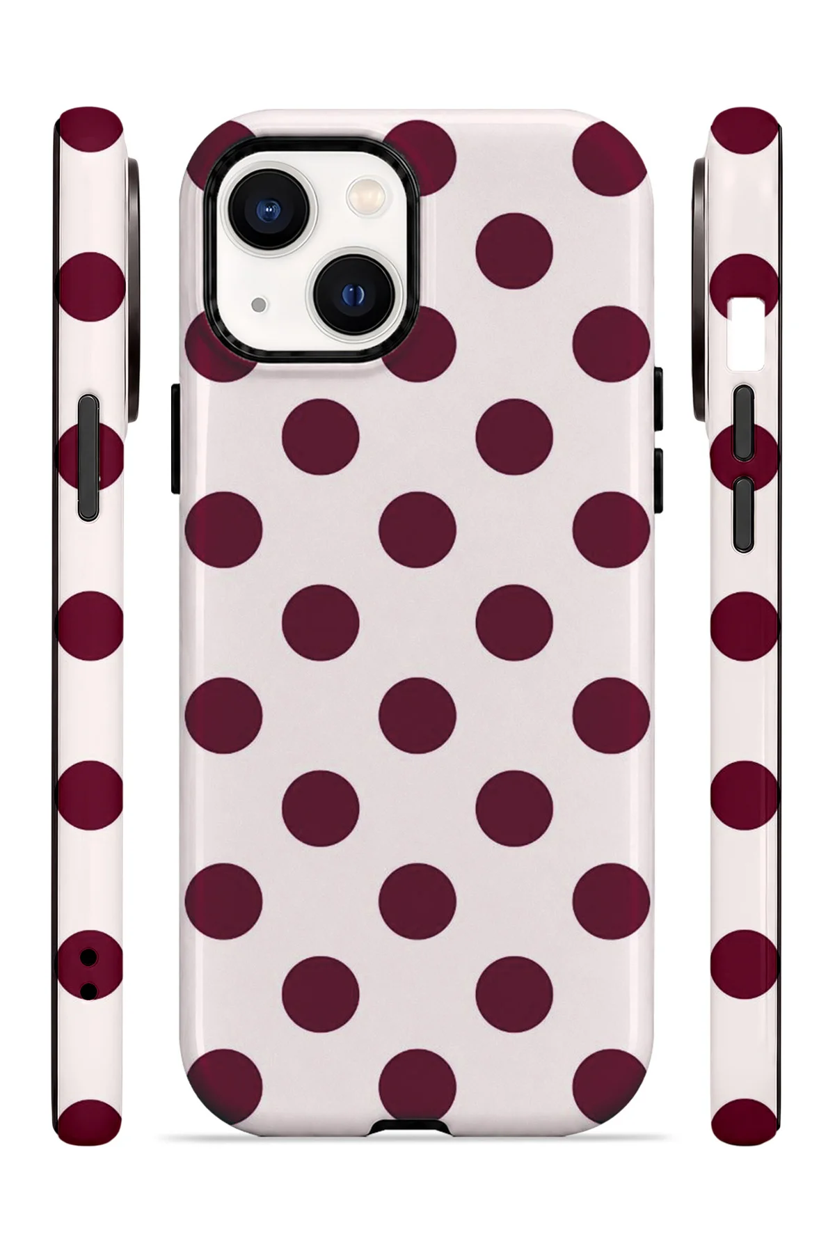 iPhone 14 Plus Vorian Çift Katmanlı Beyaz Bordo Puantiye Kılıf iPhone 14 Plus Vorian Çift Katmanlı Beyaz Bordo Puantiye Kılıf - Görsel 3