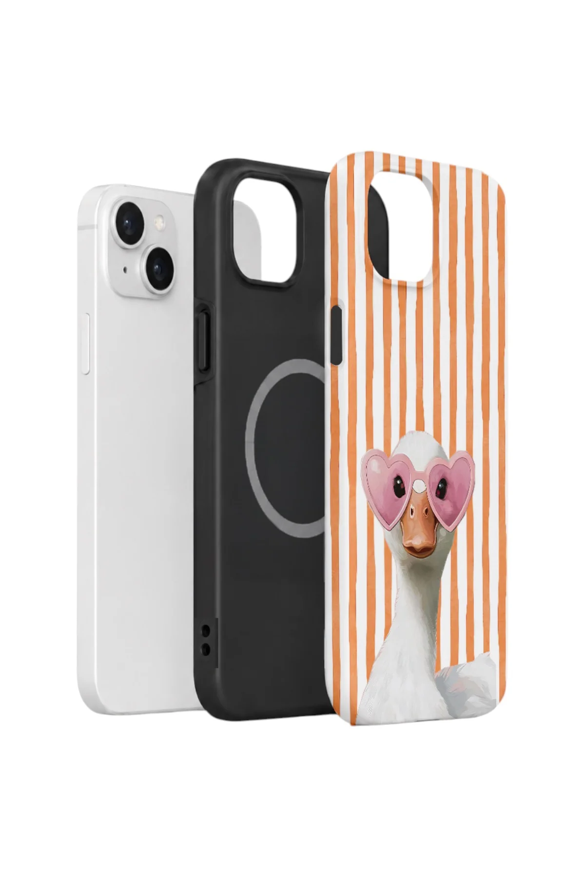 iPhone 14 Plus Vorian Çift Katmanlı MagSafe Kılıf Heart Glasses Goose