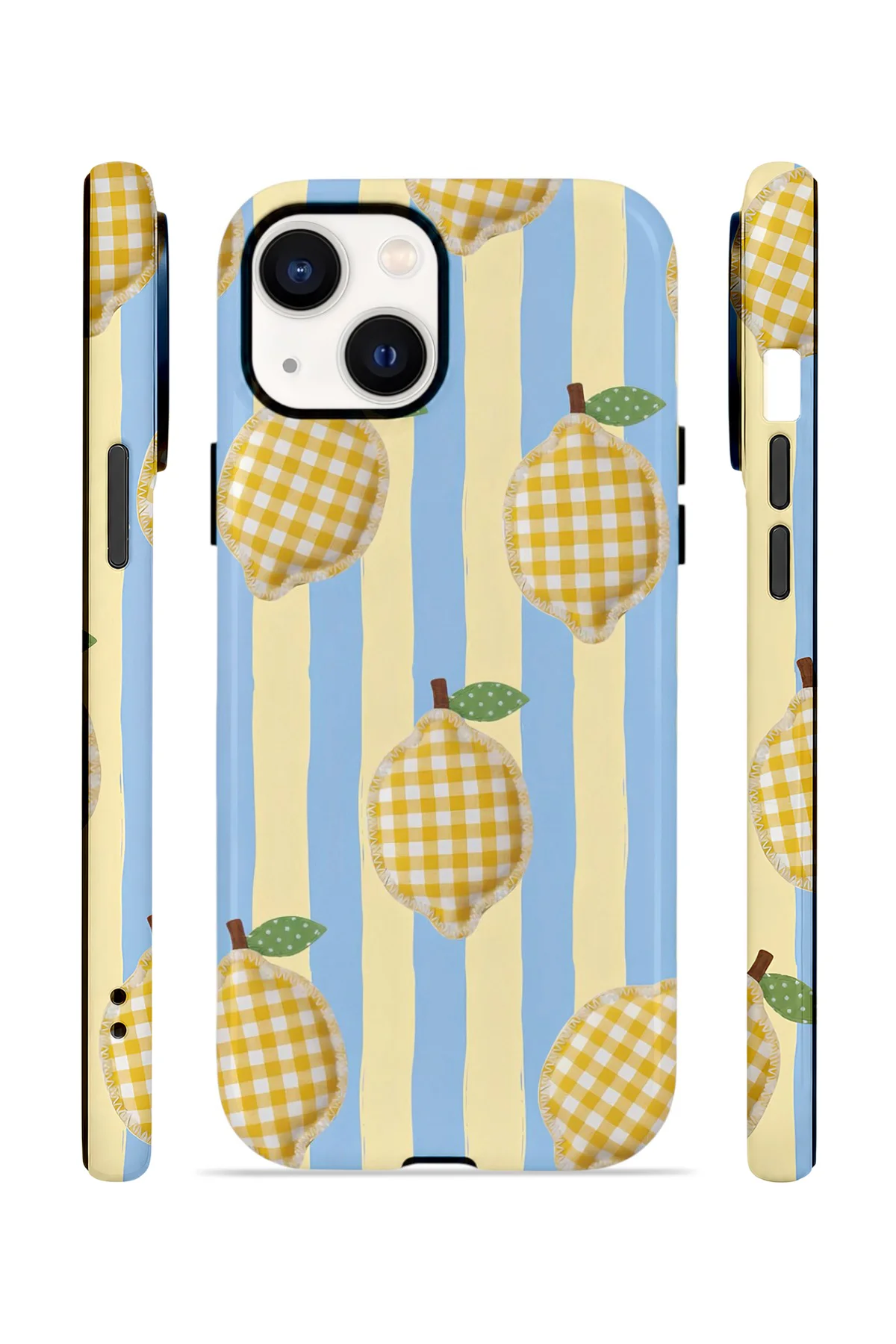 iPhone 14 Plus Vorian Çift Katmanlı MagSafe Kılıf Gingham Lemon Grove