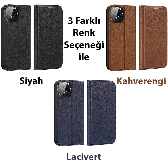 iPhone 14 Pro 6.1 Kılıf - Manyetik PU Deri Kapaklı 360° Koruma