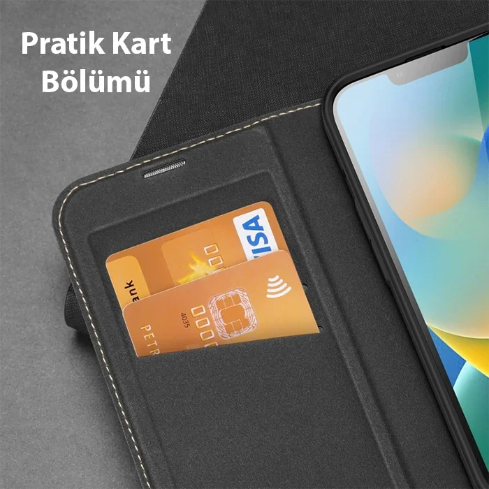 iPhone 14 Pro 6.1 Kılıf - Manyetik PU Deri Kapaklı 360° Koruma