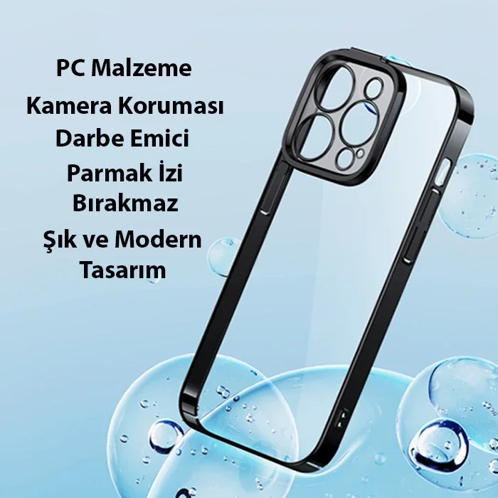 iPhone 14 Pro 6.1 Kılıf Seti - Glitter Renkli Silikon Kenarlı Darbeye Dayanıklı Koruyucu + Temper Cam Ekran Koruyucu