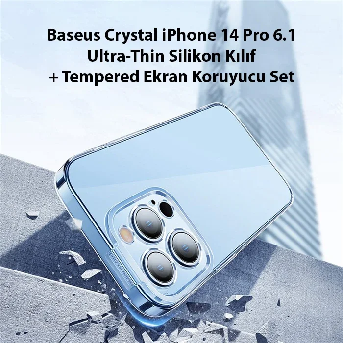 iPhone 14 Pro 6.1 Kılıf & Kırılmaz Cam Set – Ultra İnce Şeffaf Silikon Koruma