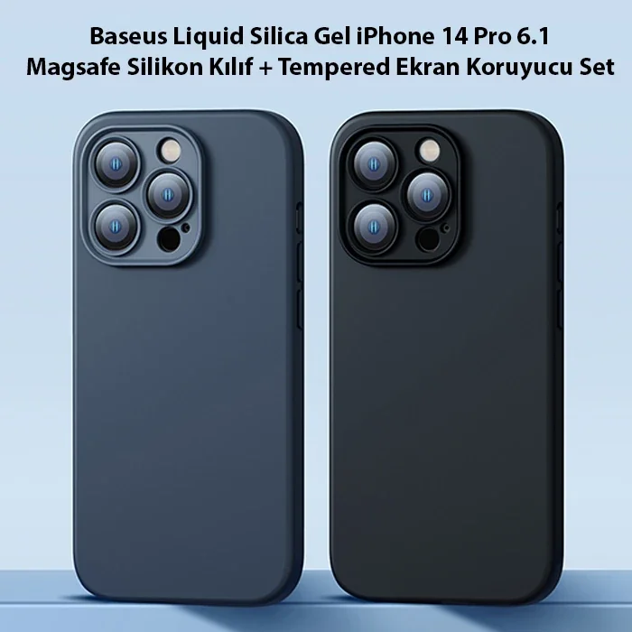 iPhone 14 Pro 6.1 Magsafe Silikon Kılıf + Cam Ekran Koruyucu Set - Darbeye Dayanıklı Full Koruma