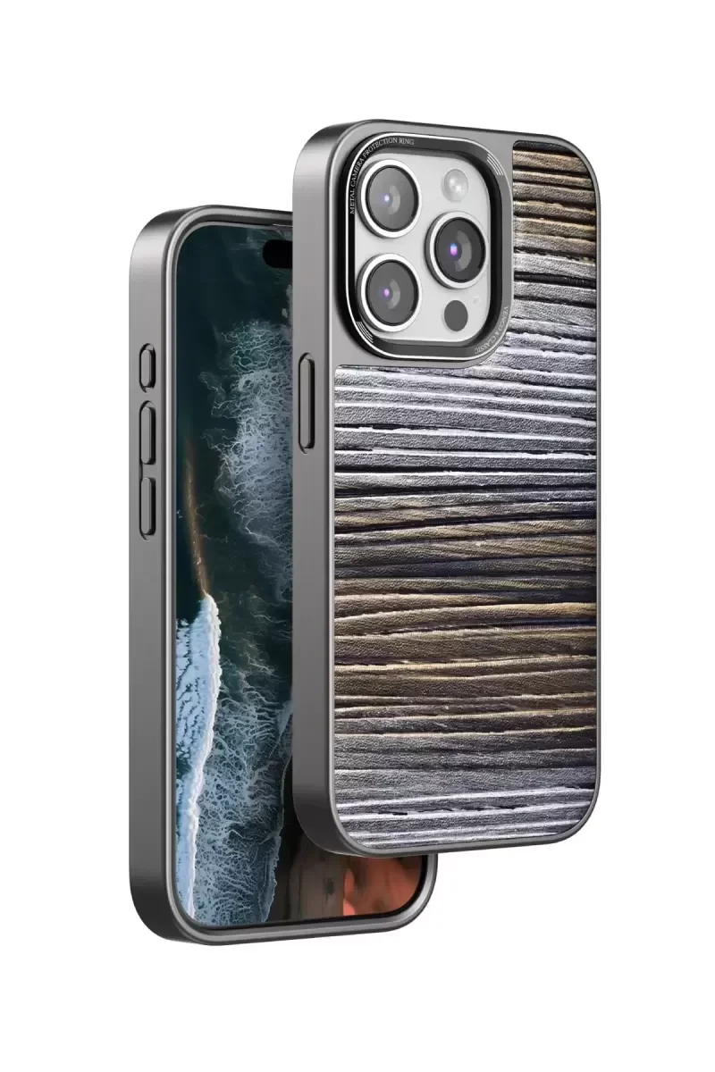 iPhone 14 Pro ile Uyumlu Wave Kapak - Sarı | Sunî Deri & Metal Kamera Korumalı