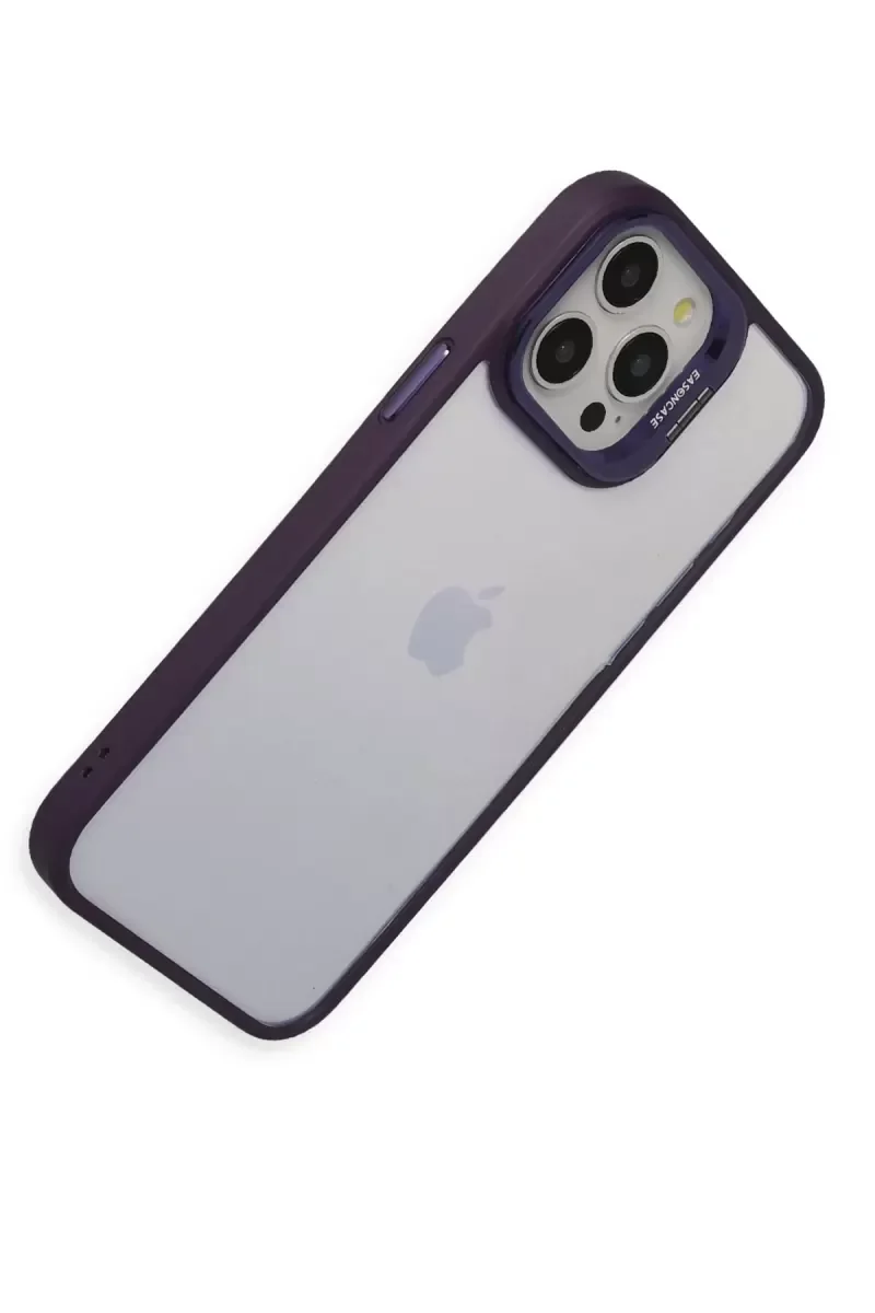 iPhone 14 Pro ile Uyumlu Roblox Lens Standlı Kapak - Mor, İnce Sert Kılıf