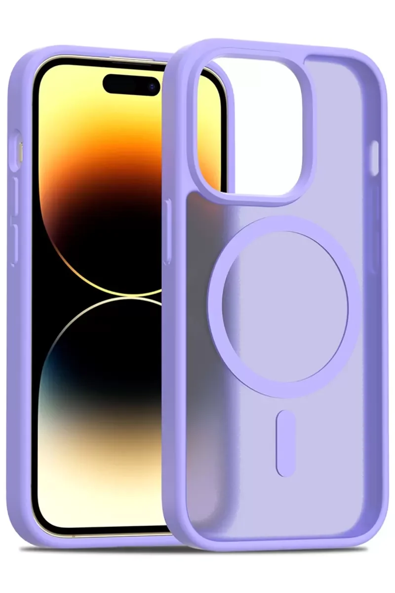 iPhone 14 Pro ile Uyumlu Jota MagSafe Kılıf - Lila, Premium Silikon, Çift Katmanlı Koruma