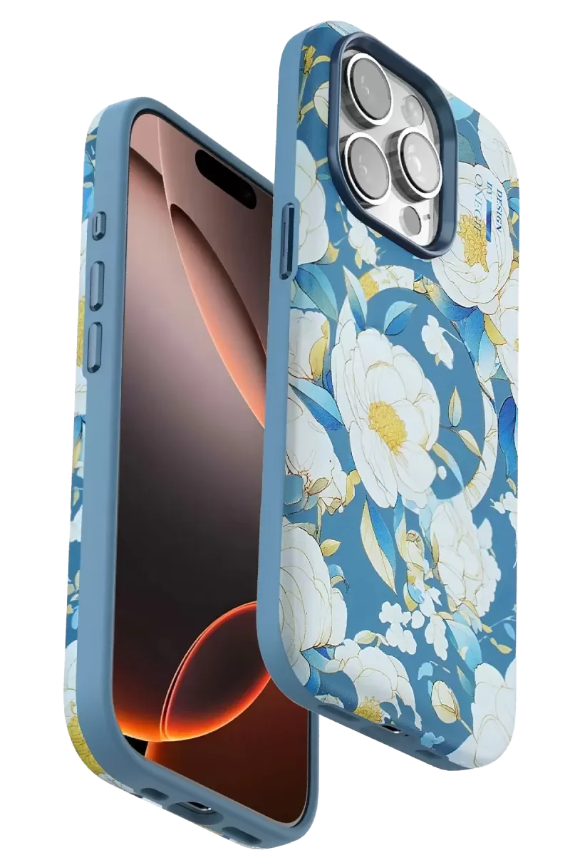 iPhone 14 Pro ile Uyumlu Flower Series Magsafe Kılıf - 3D Gül Desenli Mavi