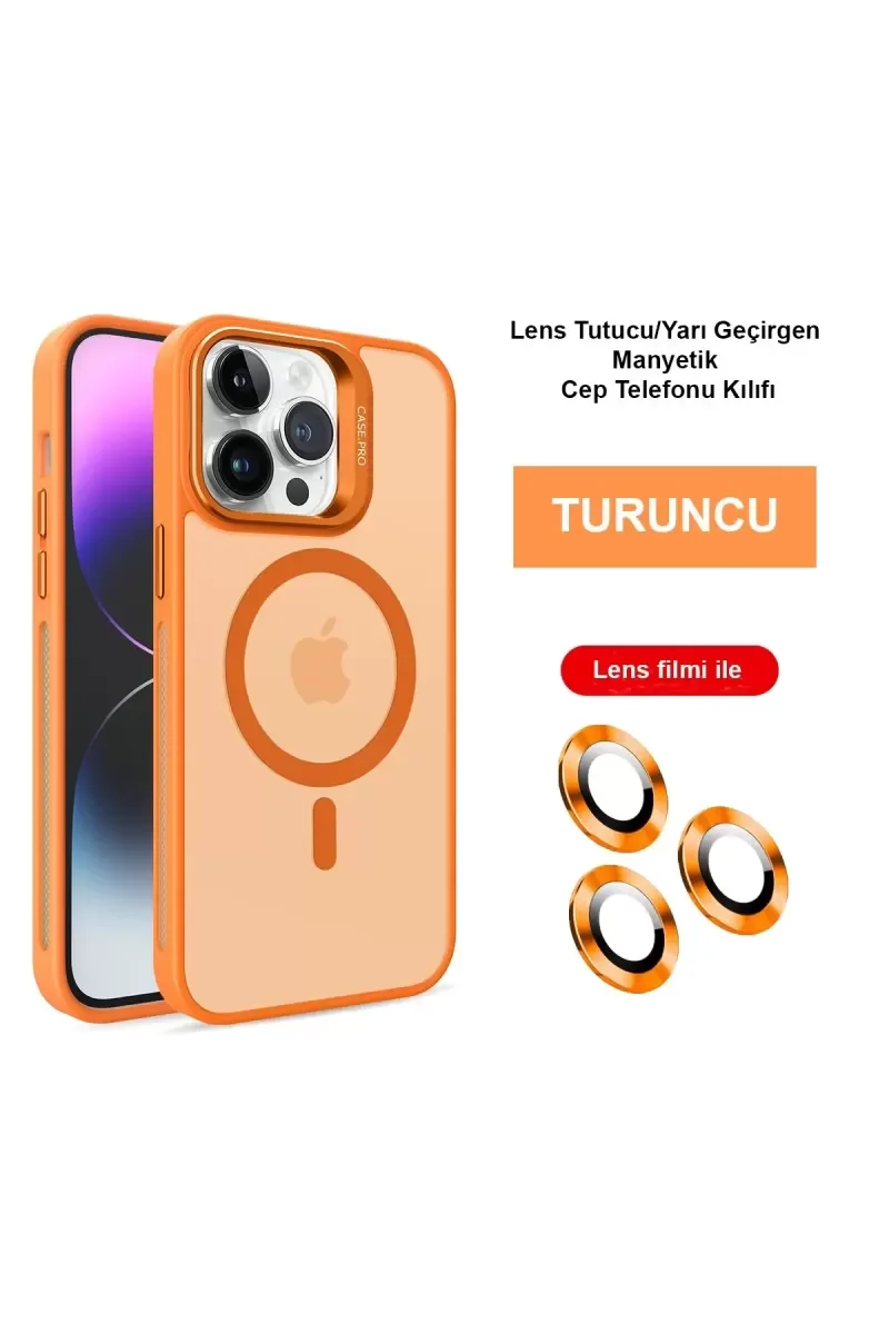 iPhone 14 Pro ile Uyumlu Flet Lens Magsafe Kılıf Kapak - Turuncu, Lens Koruma iPhone 14 Pro ile Uyumlu Flet Lens Magsafe Kılıf Kapak - Turuncu, Lens Koruma