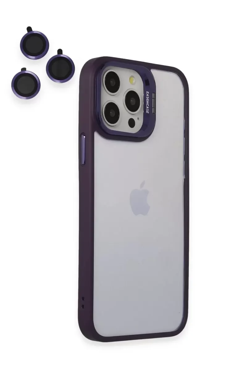 iPhone 14 Pro ile Uyumlu Roblox Lens Standlı Kapak - Mor, İnce Sert Kılıf