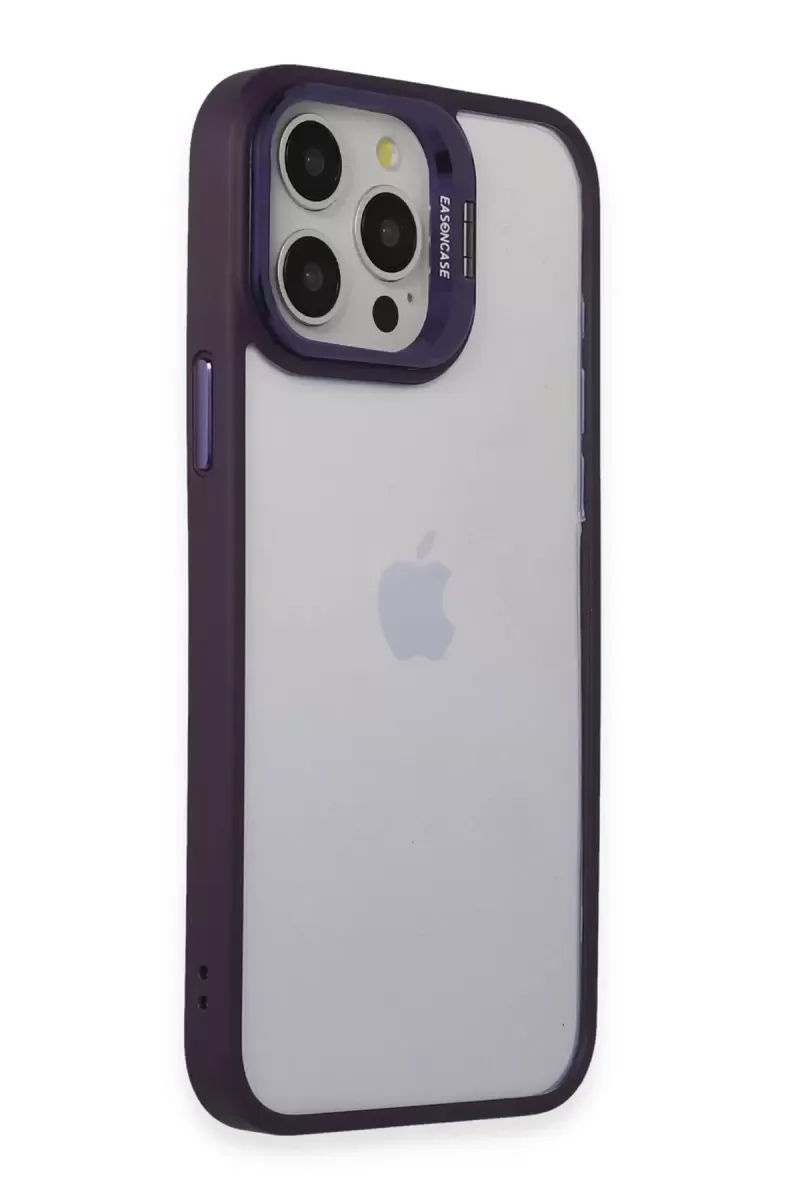 iPhone 14 Pro ile Uyumlu Roblox Lens Standlı Kapak - Mor, İnce Sert Kılıf