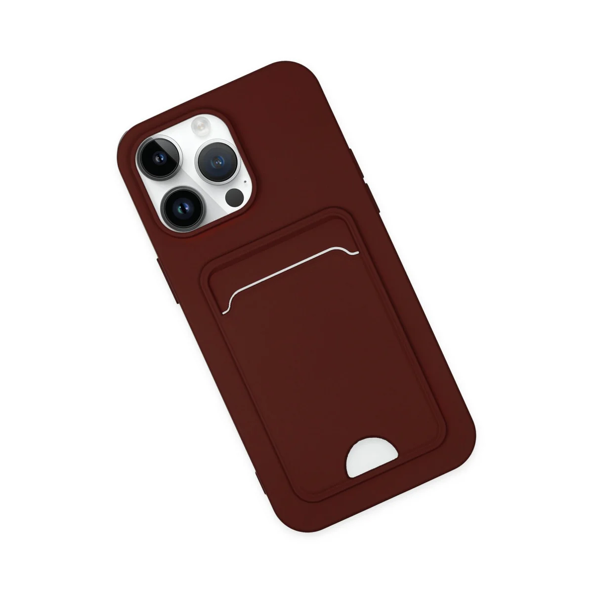 iPhone 14 Pro Kelvin Kartvizitli Silikon Kılıf - Bordo - Mat ve Çizilmez