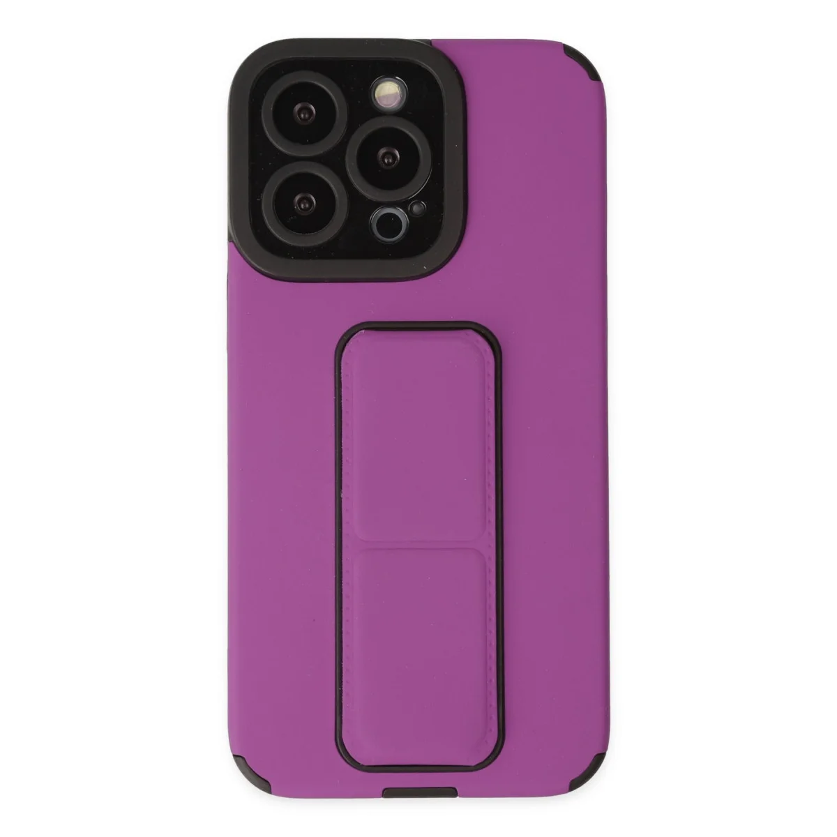 iPhone 14 Pro Kılıf - Mega Standlı Silikon (Mor) - Çift Kullanımlı ve Koruyucu