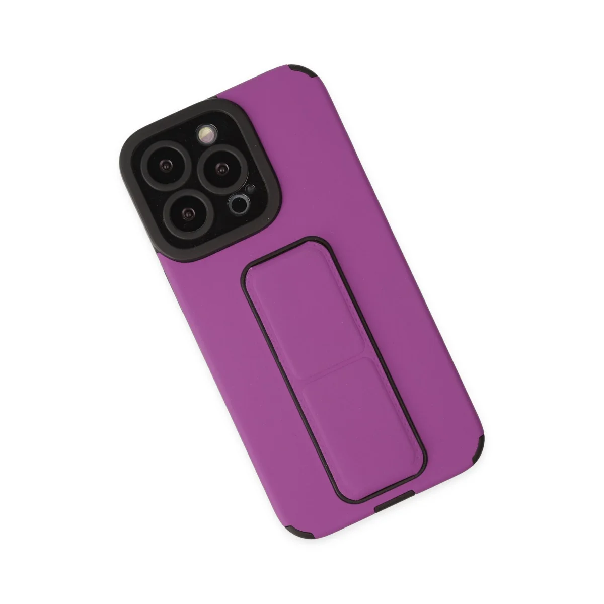 iPhone 14 Pro Kılıf - Mega Standlı Silikon (Mor) - Çift Kullanımlı ve Koruyucu