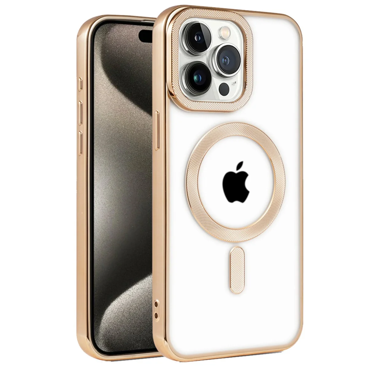 iPhone 14 Pro Kılıf - Kronos Magsafe Kapak, Gold (Koruma ve Tasarım Bir Arada)