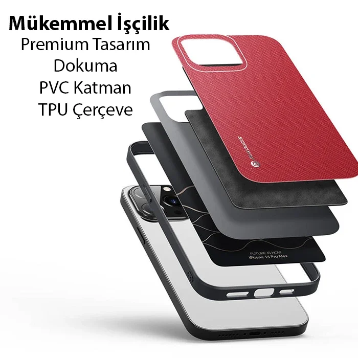 iPhone 14 Pro Kılıf 6.1'' 5 Katmanlı Darbe Engelleyici Dokuma Silikon